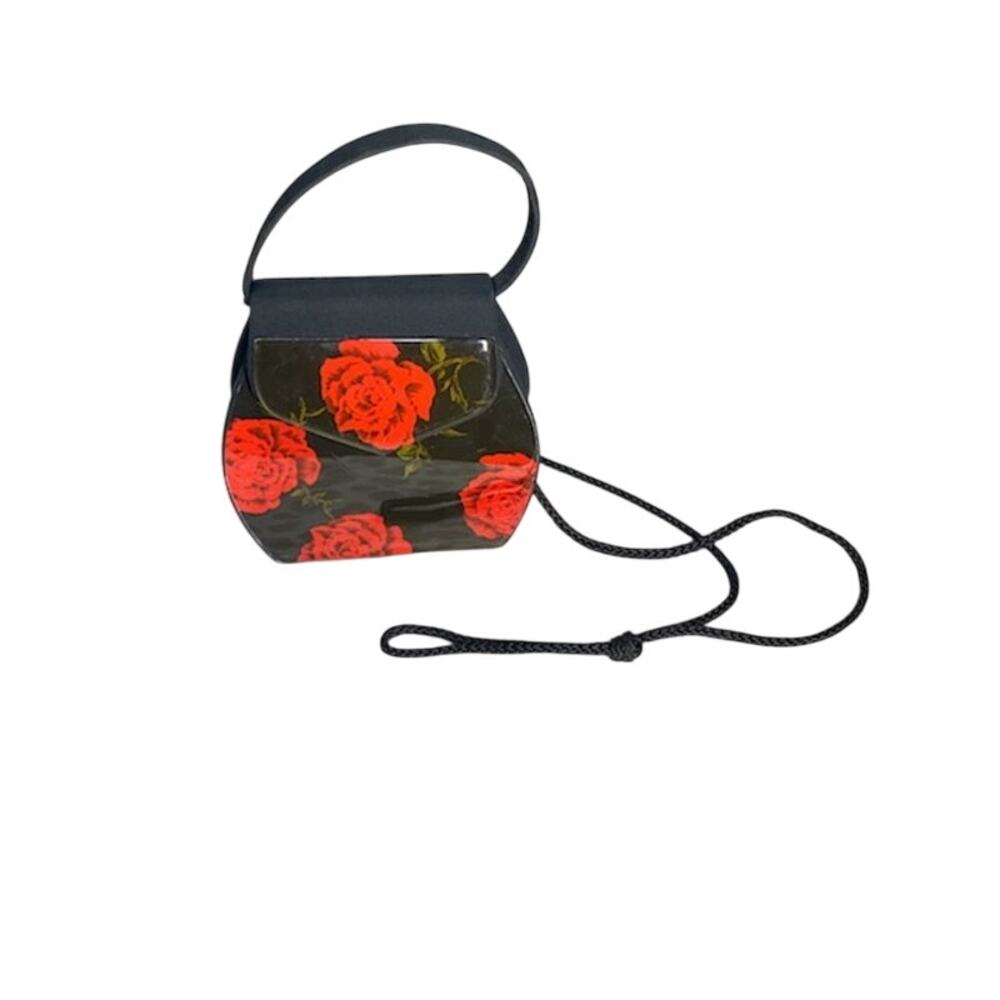 Vintage Angela Frascone Resin Crossbody Evening Bag • Red Rose Print
